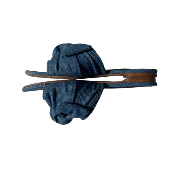 TORY BURCH Annabelle Bow Slide Sandal FLAT SLIP ON DENIM CHAMBRAY 6.5 - Picture 3 of 9